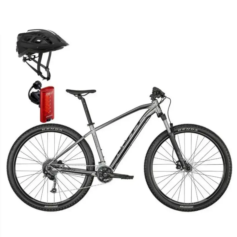 Bicicleta de Montanha Scott Aspect 950 Grey Capacete Supra e Lanterna CATEYE Tight Kinetic.