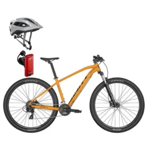 Bicicleta de Montanha Scott Aspect 960 Orange com Capacete Supra e Lanterna Cataeye Tight Kinetic