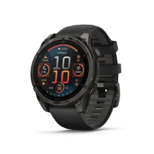 Fēnix® 8 – 47 mm, AMOLED - Sapphire, Titânio revestido a DLC, cinzento carbono com bracelete preta/cinzento pedra em silicone