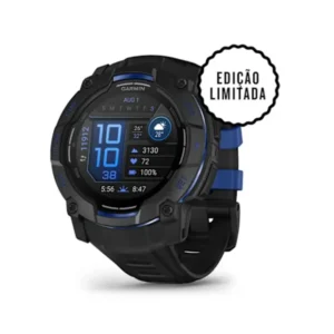 Garmin Instinct® 3 – 50 mm, AMOLED - Preto com bracelete em preto/azul relâmpago